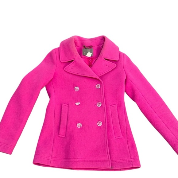 J Crew Stadium Cloth Raspberry Pink Pea Coat Size 2 - Picture 1 of 5